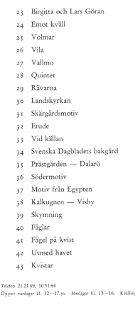 List of paintings at the exhibition in 1962