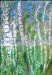 Painting of birch trees by Isse 1976