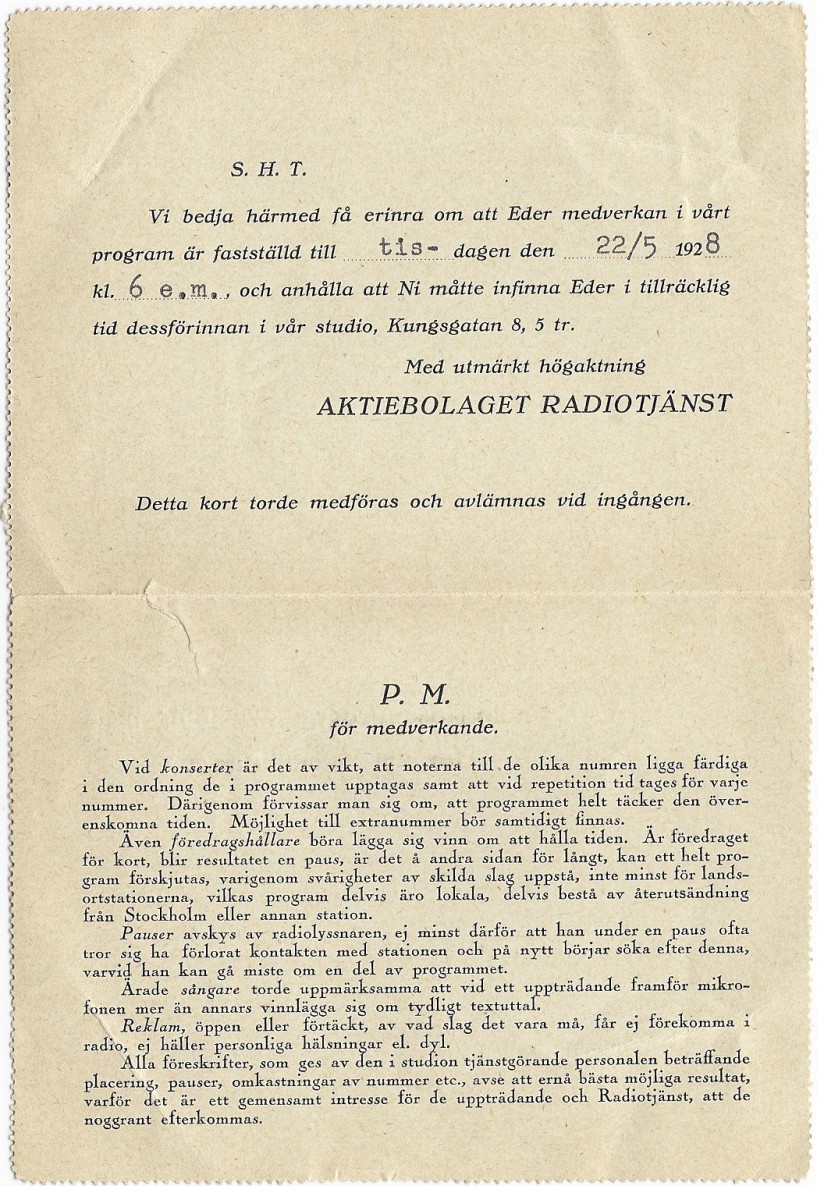 Invitation to perform on radio in 1928